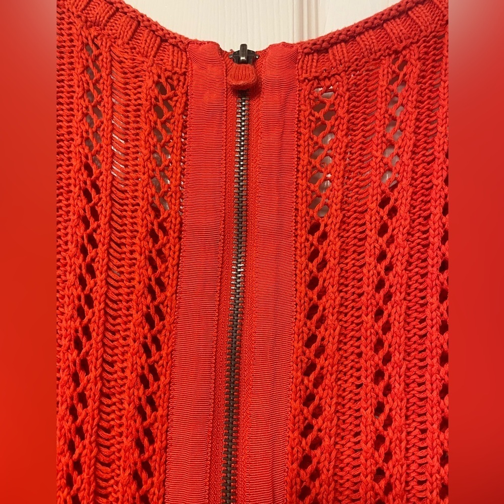 Anthropologie MOTH Chunky Cable knit red/orange Zip 3/4 Sleeve Sweater Size L - Picture 6 of 9